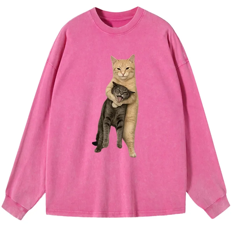 Tokyo-Tiger Orange Cat’s Tight Embrace Washed Long Sleeve T-Shirt