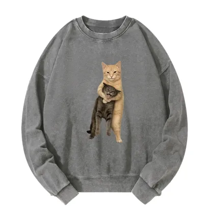 Tokyo-Tiger Orange Cat’s Tight Embrace Washed Sweatshirt