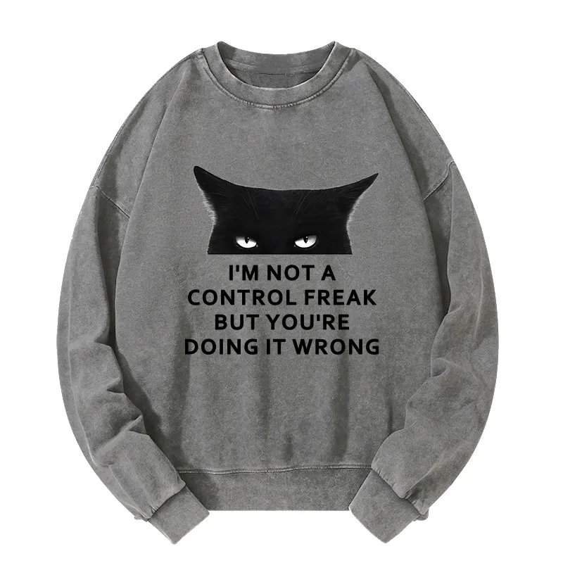 Tokyo-Tiger Control Freak Funny Washed Sweatshirt