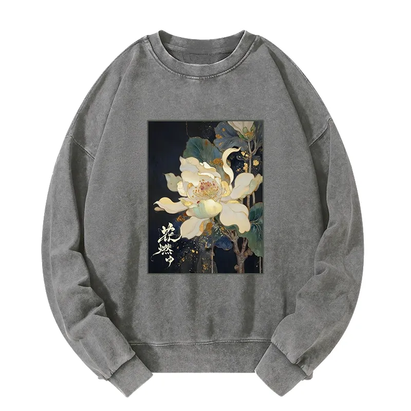 Tokyo-Tiger Lotus Adorned With Golden Specks Washed Sweatshirt