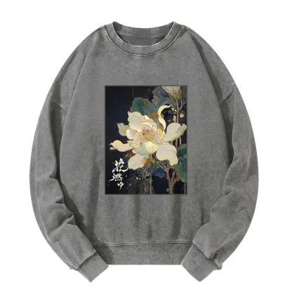 Tokyo-Tiger Lotus Adorned With Golden Specks Washed Sweatshirt