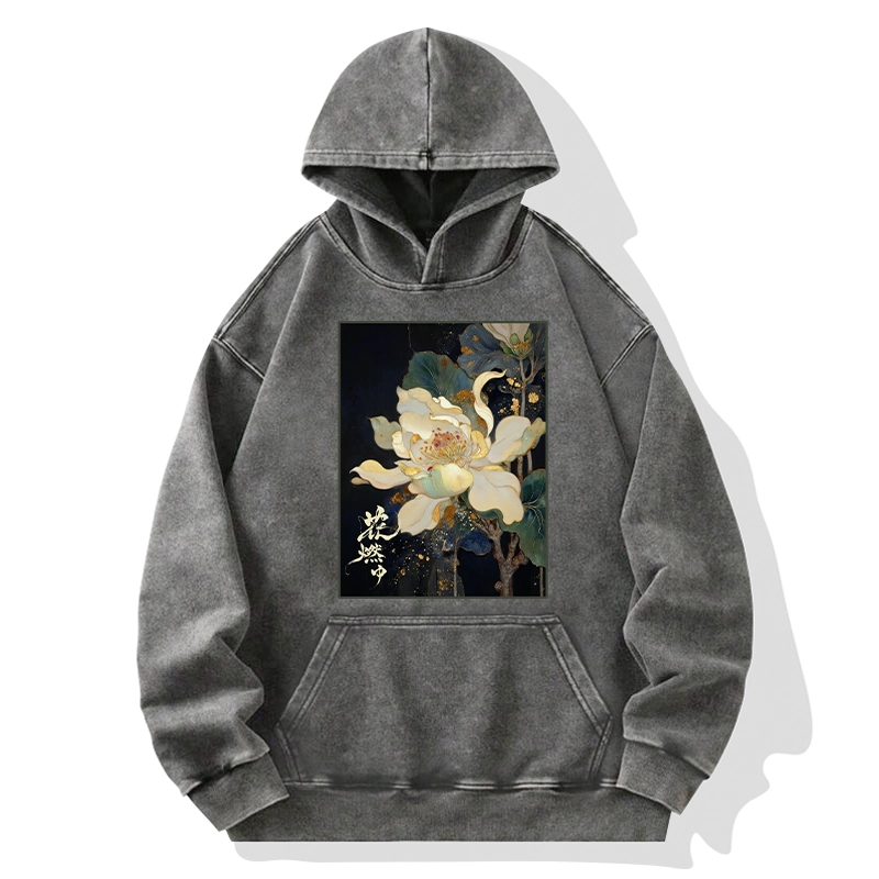Tokyo-Tiger Lotus Adorned With Golden Specks Washed Hoodie