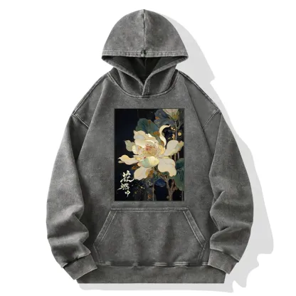 Tokyo-Tiger Lotus Adorned With Golden Specks Washed Hoodie