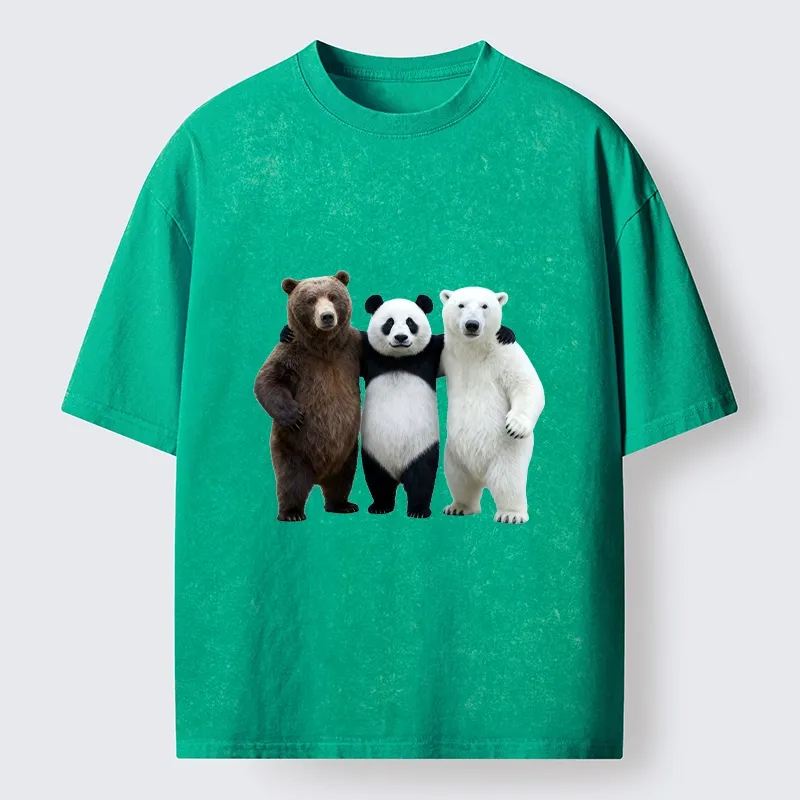 Tokyo-Tiger Three Bears Stand Together Washed T-Shirt