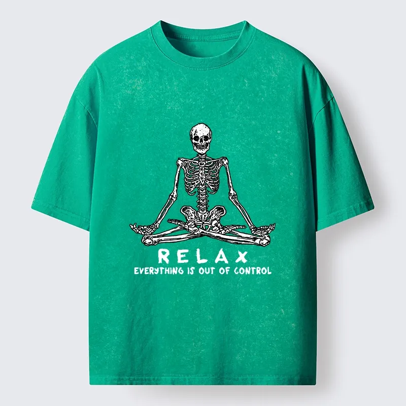 Tokyo-Tiger Skeleton Meditates Calmly Washed T-Shirt