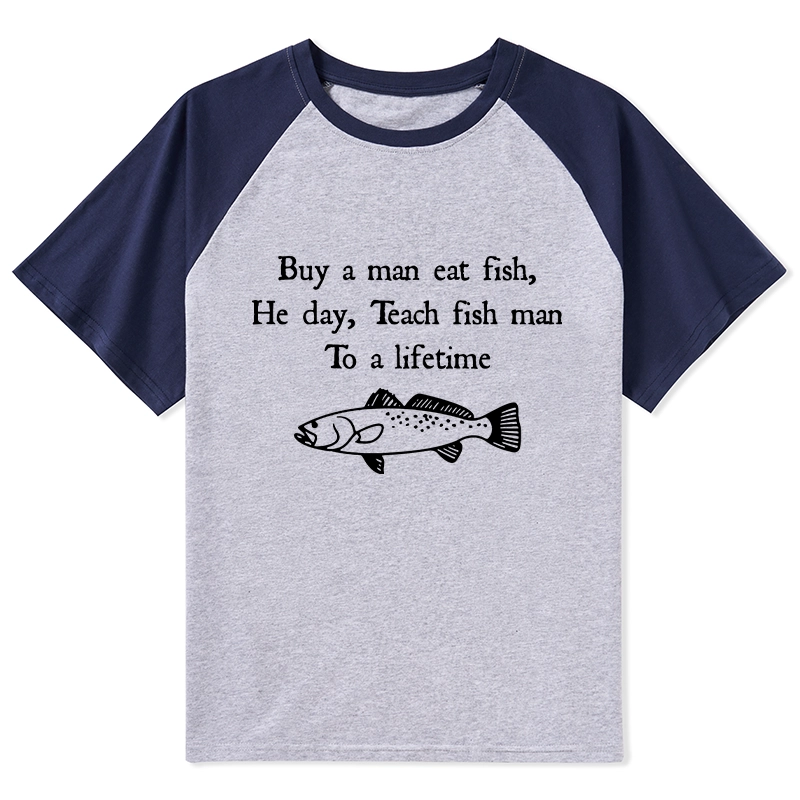 Tokyo-Tiger Man Eat Fish Meme Raglan T-shirt