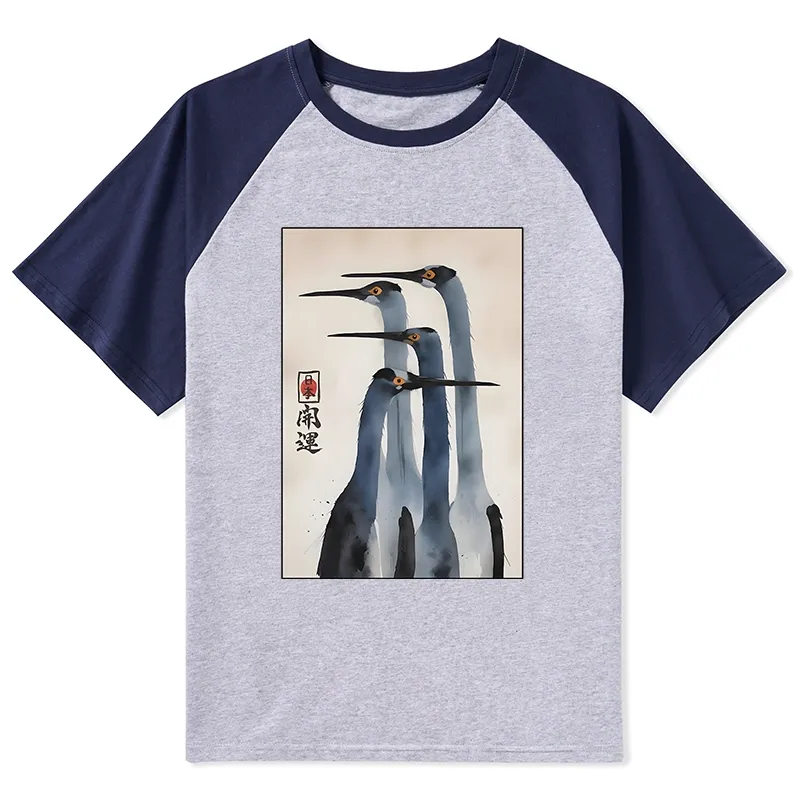Tokyo-Tiger Retro Sandhill Crane Raglan T-shirt