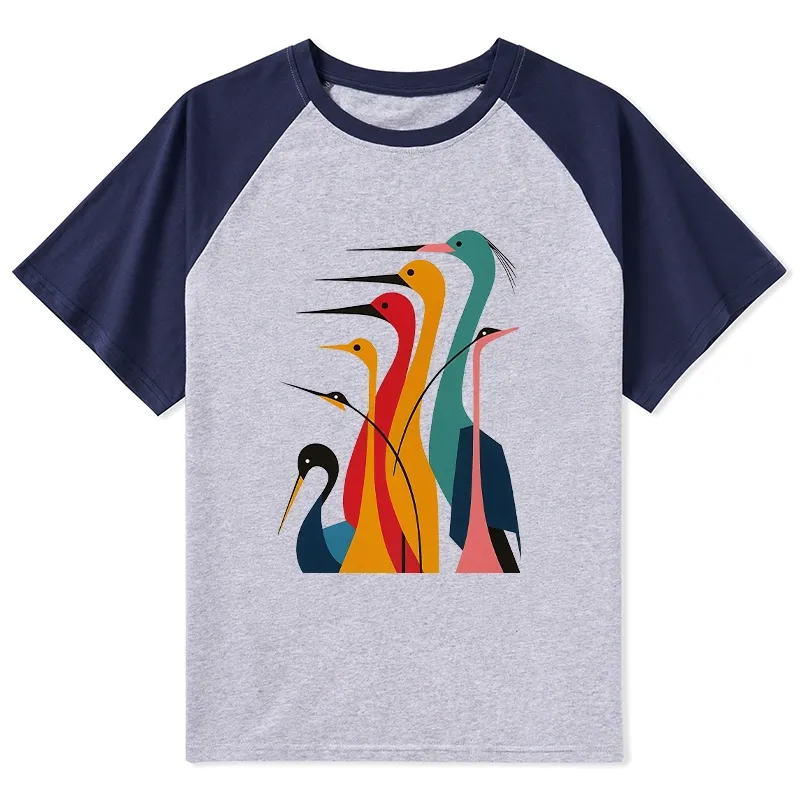 Tokyo-Tiger Various Types Of Cranes Raglan T-shirt