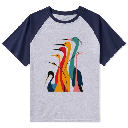 Tokyo-Tiger Various Types Of Cranes Raglan T-shirt