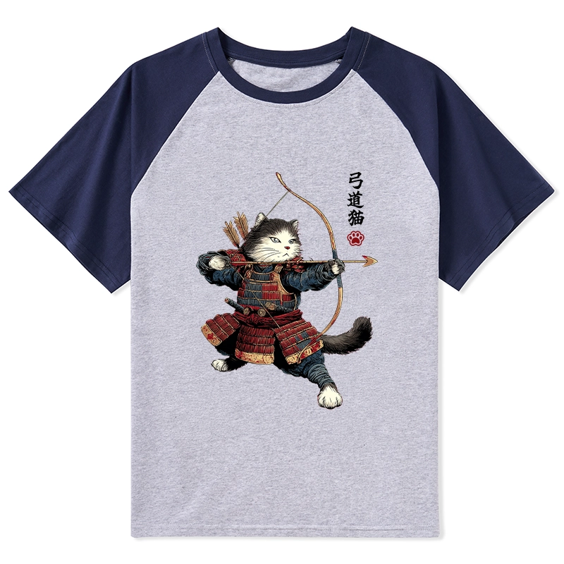 Tokyo-Tiger Kyudo Samurai Cat Raglan T-shirt