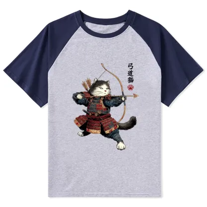 Tokyo-Tiger Kyudo Samurai Cat Raglan T-shirt