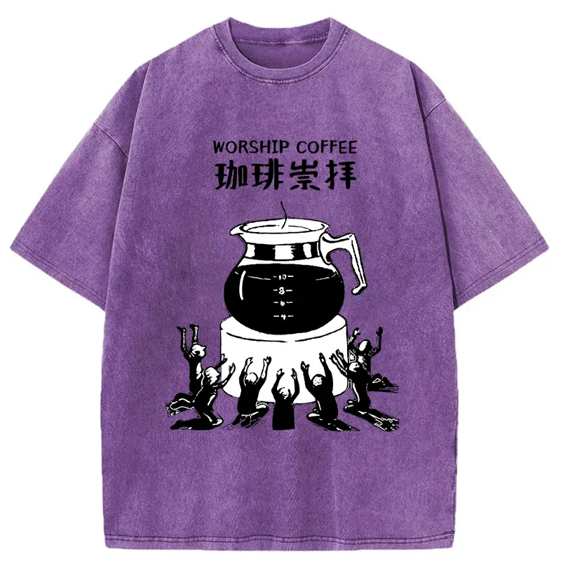 Tokyo-Tiger Worship Coffee Funny Washed T-Shirt
