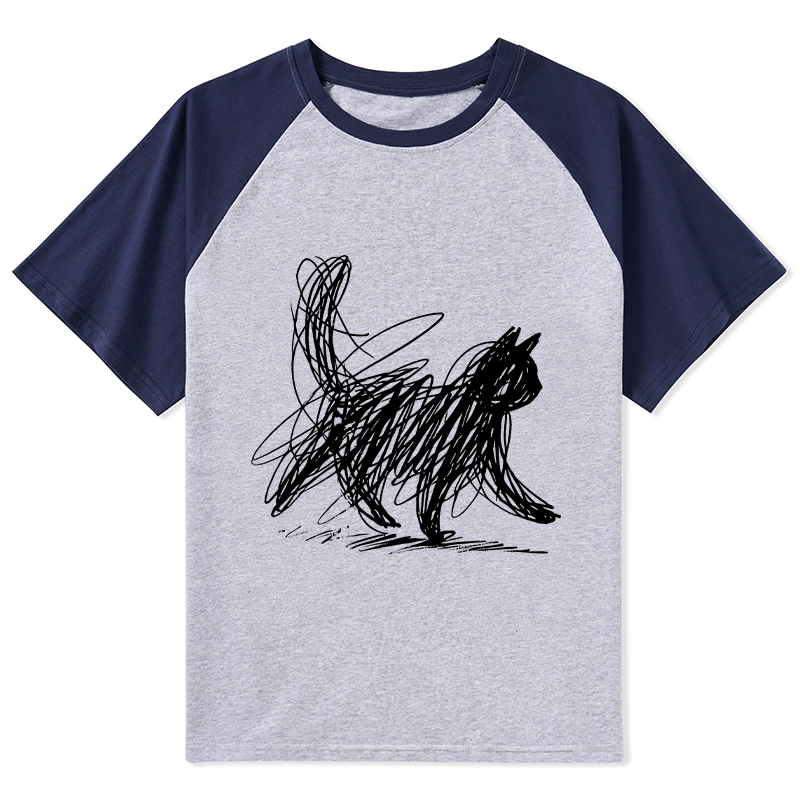 Tokyo-Tiger Minimalist Cat Art Raglan T-shirt