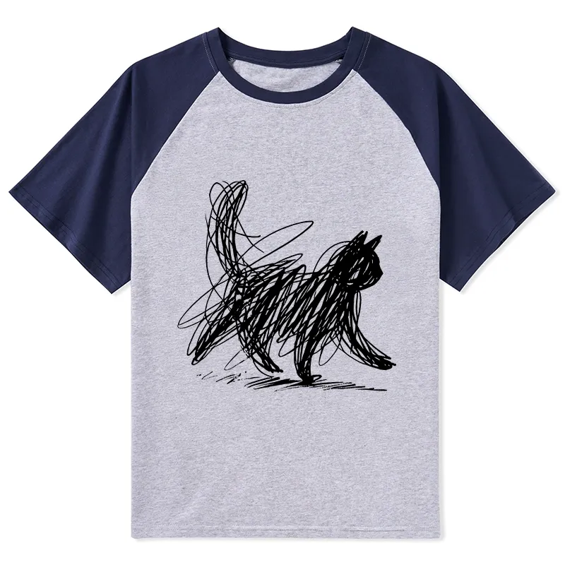 Tokyo-Tiger Minimalist Cat Art Raglan T-shirt