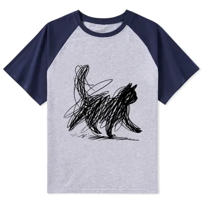 Tokyo-Tiger Minimalist Cat Art Raglan T-shirt