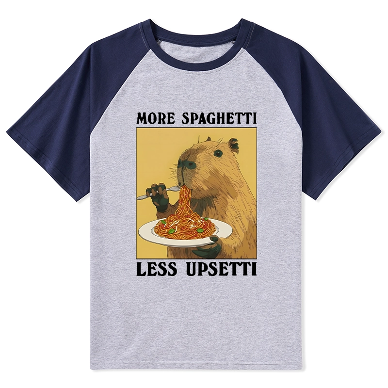 Tokyo-Tiger Capybara Eating Pasta Raglan T-shirt
