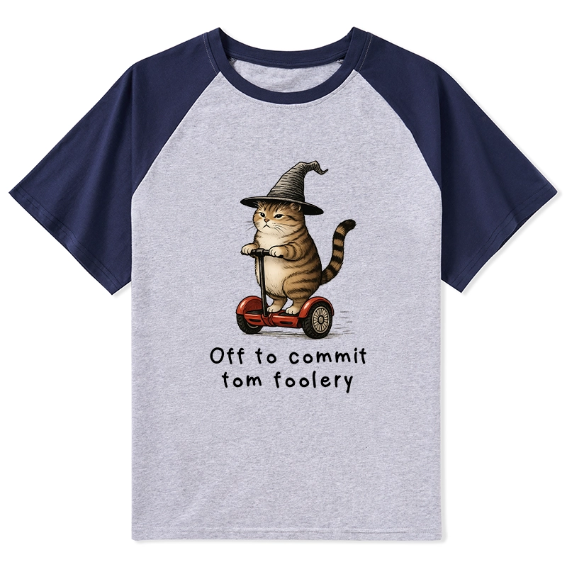 Tokyo-Tiger Orange Cat Riding Segway-style Raglan T-shirt