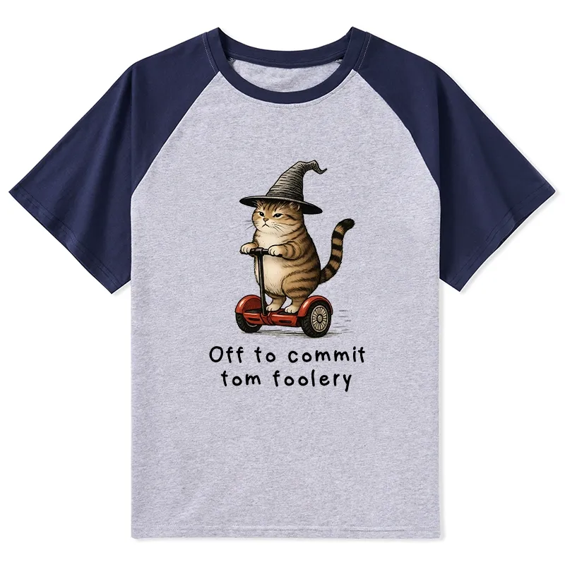 Tokyo-Tiger Orange Cat Riding Segway-style Raglan T-shirt