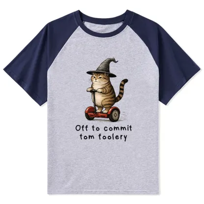 Tokyo-Tiger Orange Cat Riding Segway-style Raglan T-shirt