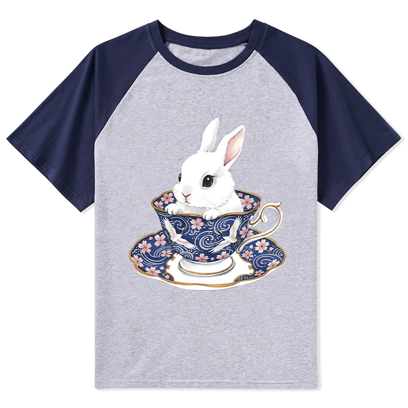 Tokyo-Tiger Cute Rabbit Tea Set Raglan T-shirt