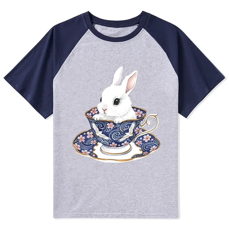 Tokyo-Tiger Cute Rabbit Tea Set Raglan T-shirt