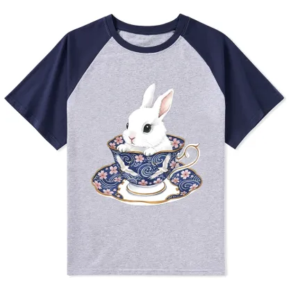 Tokyo-Tiger Cute Rabbit Tea Set Raglan T-shirt