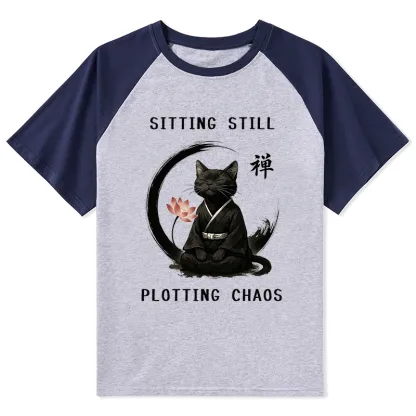 Tokyo-Tiger Sitting Still Plotting Chaos Calming Zen Cat Funny Raglan T-shirt