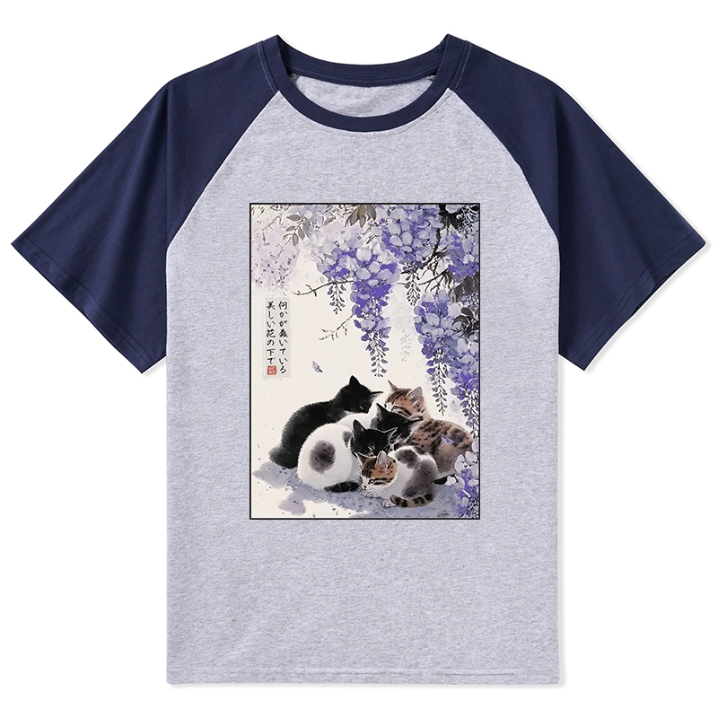 Tokyo-Tiger Cats plotting under the wisteria Raglan T-shirt