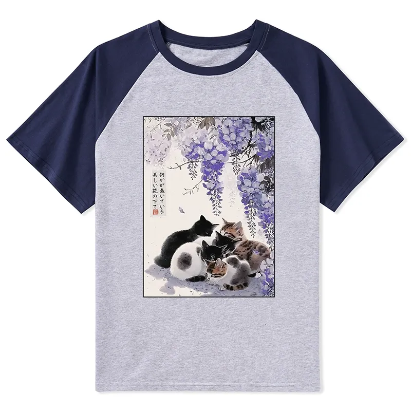 Tokyo-Tiger Cats plotting under the wisteria Raglan T-shirt