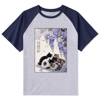 Tokyo-Tiger Cats plotting under the wisteria Raglan T-shirt