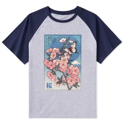 Tokyo-Tiger Ukiyoe Japanese Cherry blossoms Poster Raglan T-shirt