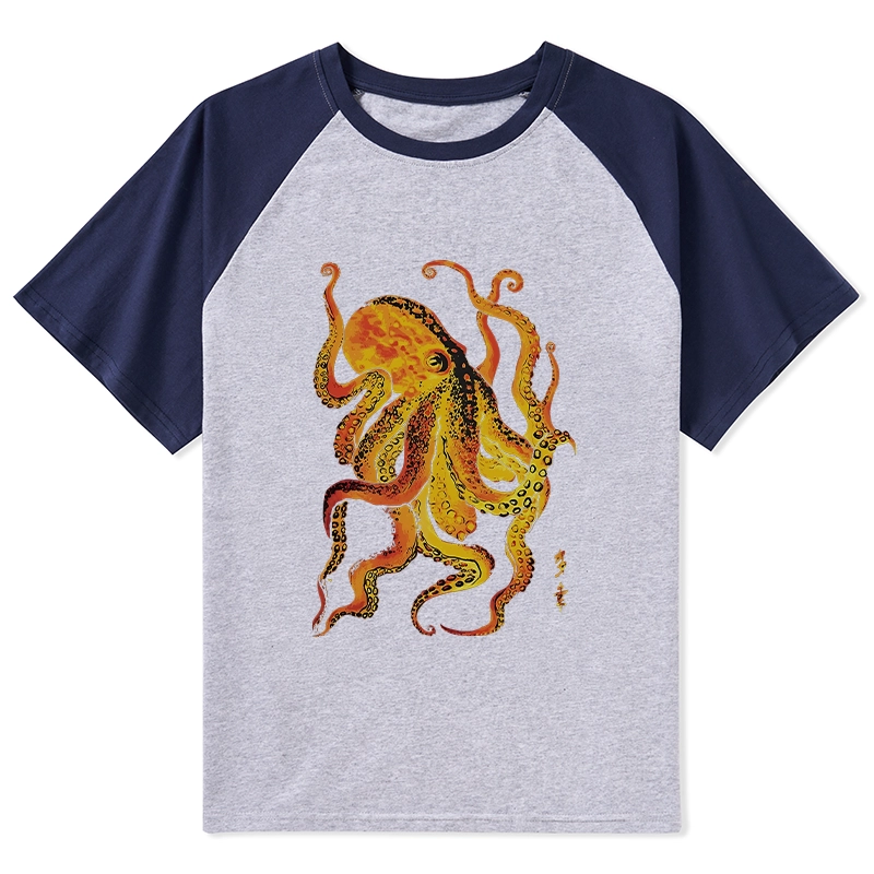 Tokyo-Tiger Deep Sea Gorgeous Octopus Raglan T-shirt