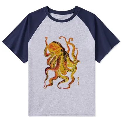Tokyo-Tiger Deep Sea Gorgeous Octopus Raglan T-shirt