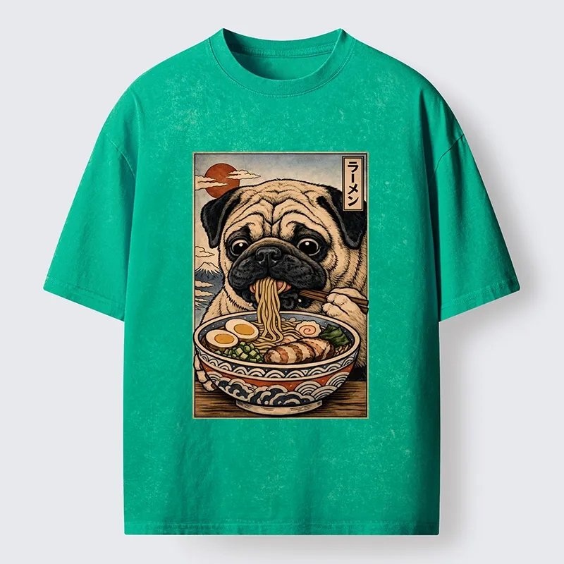 Tokyo-Tiger Ramen Time For The Pug Washed T-Shirt