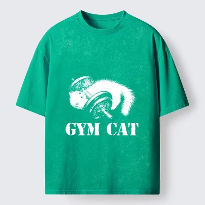 Tokyo-Tiger Cat Pumping Iron At The Gym Washed T-Shirt