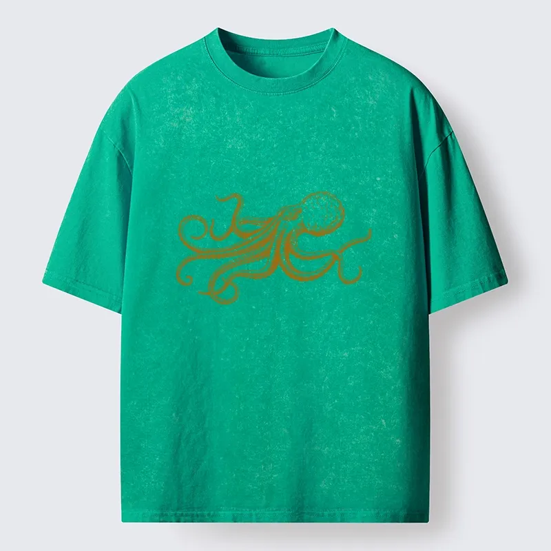 Tokyo-Tiger Vintage Octopus Illustration Art Washed T-Shirt