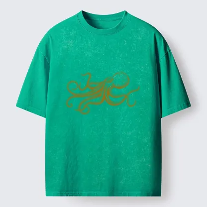 Tokyo-Tiger Vintage Octopus Illustration Art Washed T-Shirt