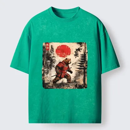 Tokyo-Tiger Japanese Samurai Bear With Katana Washed T-Shirt