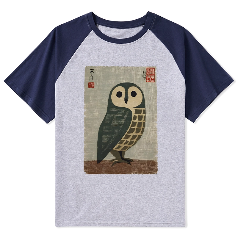 Tokyo-Tiger Traditional Owl In Japanese Art Raglan T-shirt