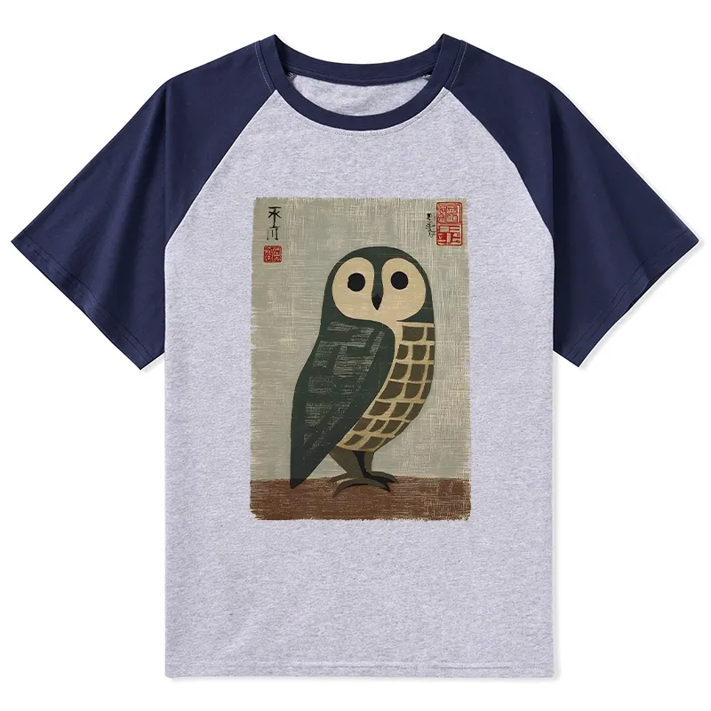 Tokyo-Tiger Traditional Owl In Japanese Art Raglan T-shirt