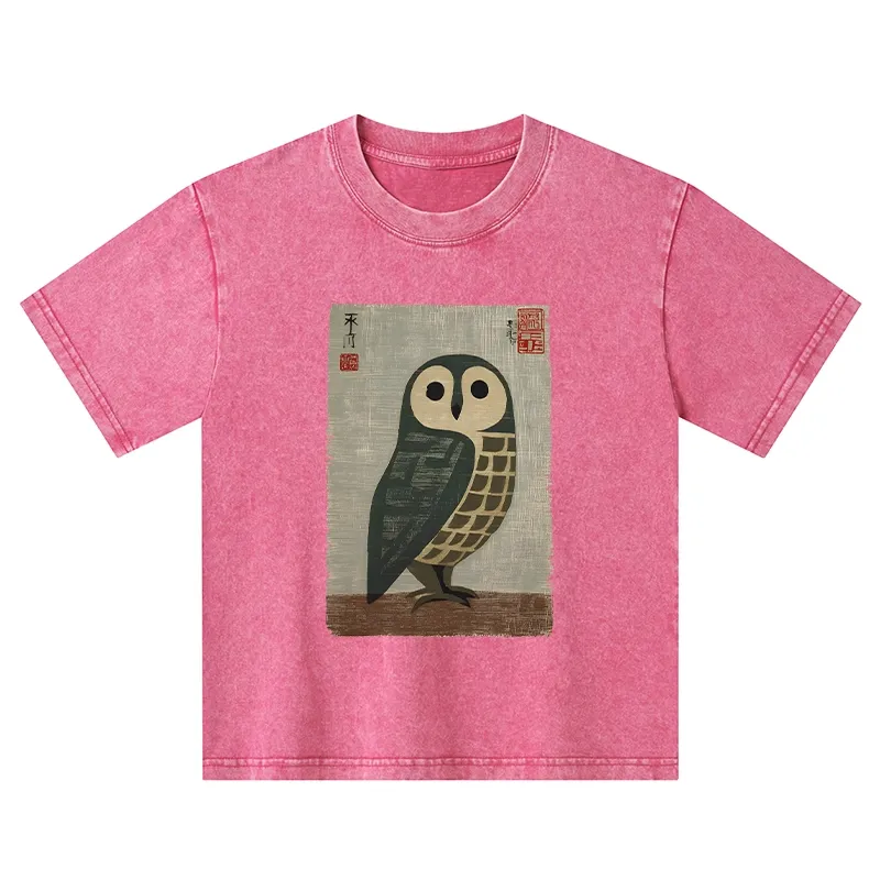 Tokyo-Tiger Traditional Owl In Japanese Art Kids Washed T-Shirt