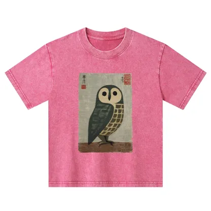 Tokyo-Tiger Traditional Owl In Japanese Art Kids Washed T-Shirt