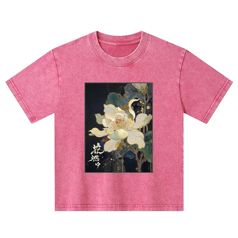 Tokyo-Tiger Lotus Adorned With Golden Specks Kids Washed T-Shirt
