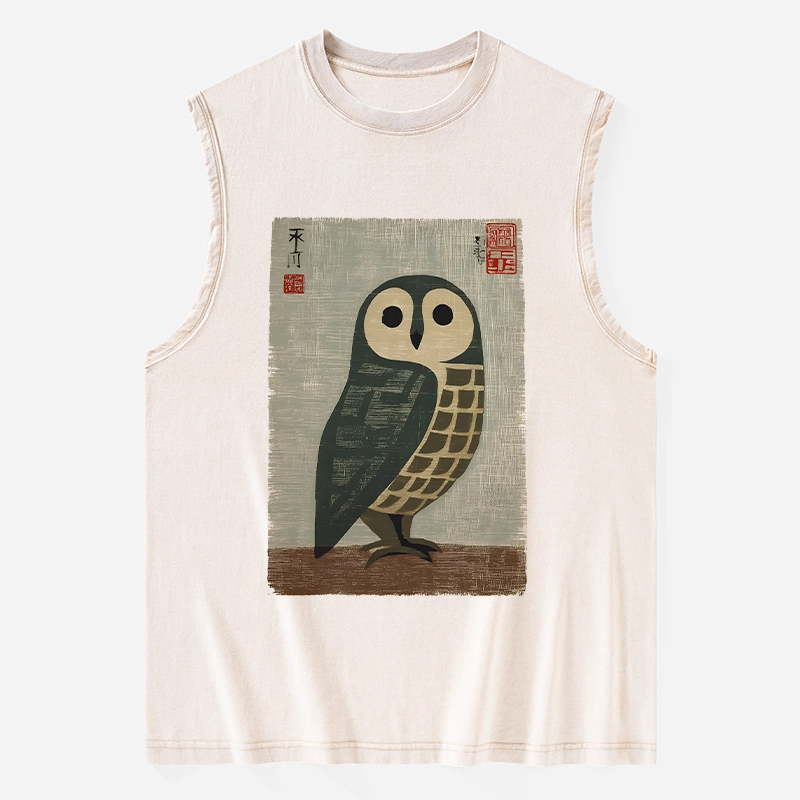 Tokyo-Tiger Traditional Owl In Japanese Art Washed Tank