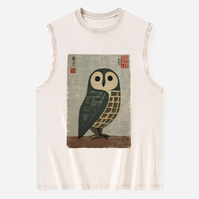 Tokyo-Tiger Traditional Owl In Japanese Art Washed Tank