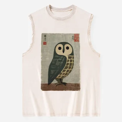 Tokyo-Tiger Traditional Owl In Japanese Art Washed Tank