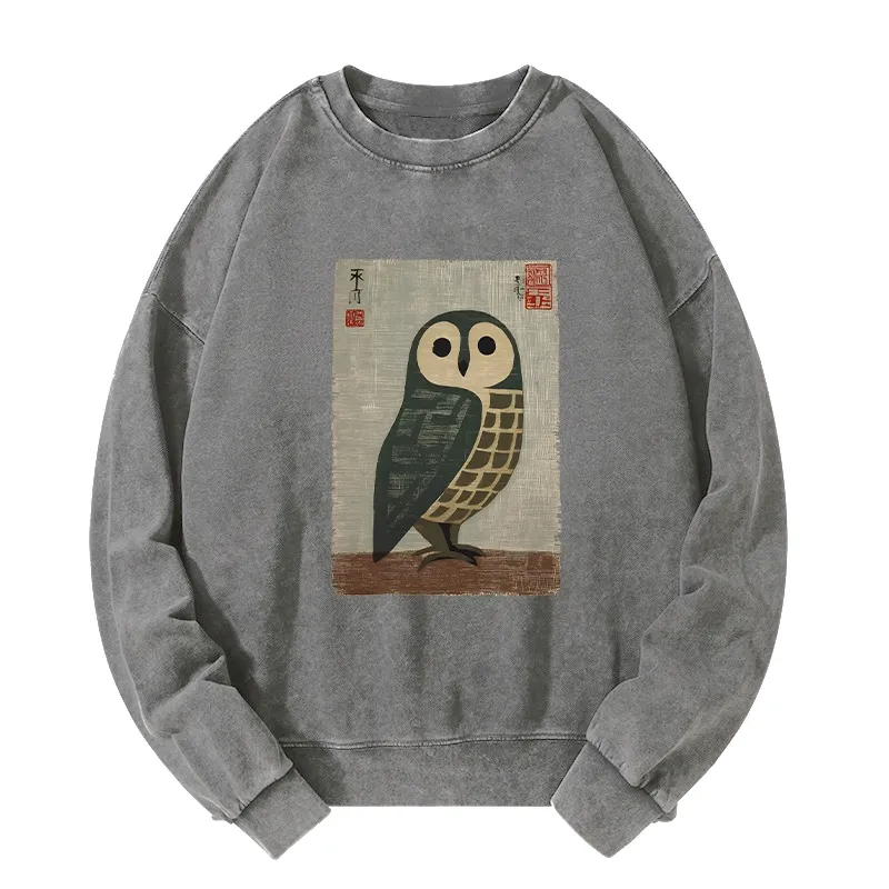 Tokyo-Tiger Traditional Owl In Japanese Art Washed Sweatshirt