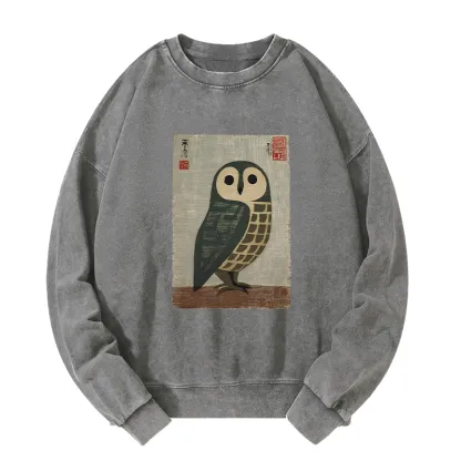 Tokyo-Tiger Traditional Owl In Japanese Art Washed Sweatshirt