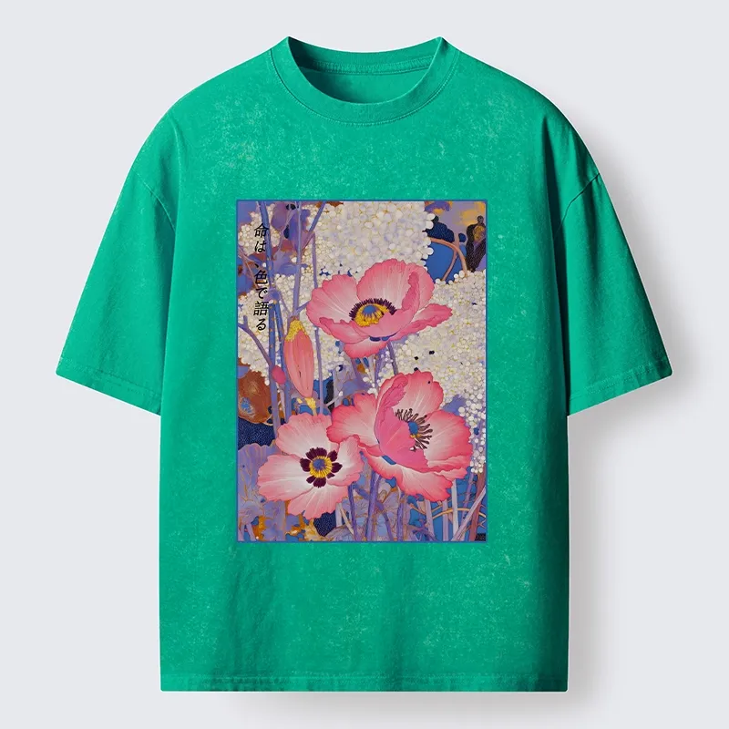 Tokyo-Tiger Vintage Japanese Poppy Art Washed T-Shirt