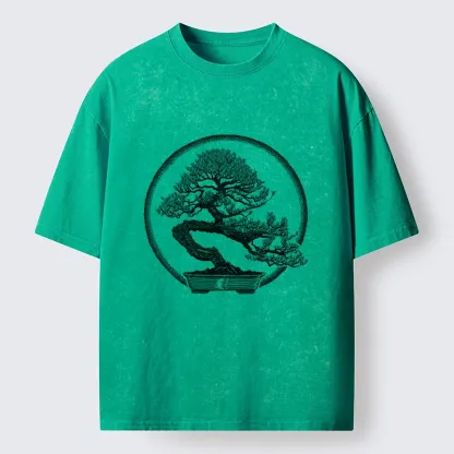Tokyo-Tiger Bonsai Pine Tree Art Washed T-Shirt